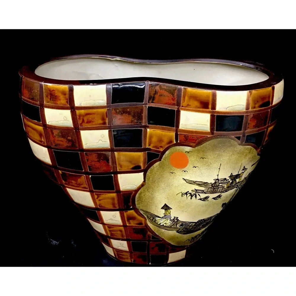 Vintage Japanese Hand Painted Dual Chamber Double Sided Vase